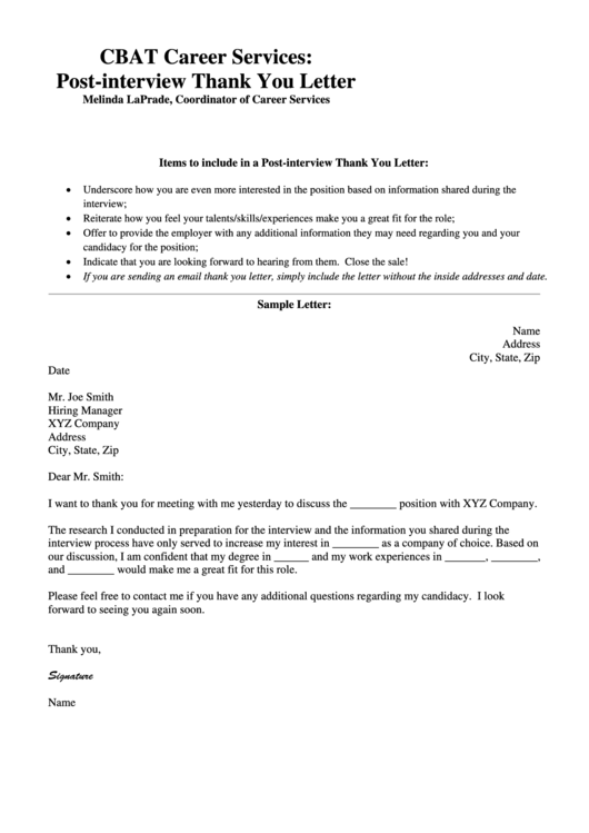 Interview Thank You Letter Template Printable pdf