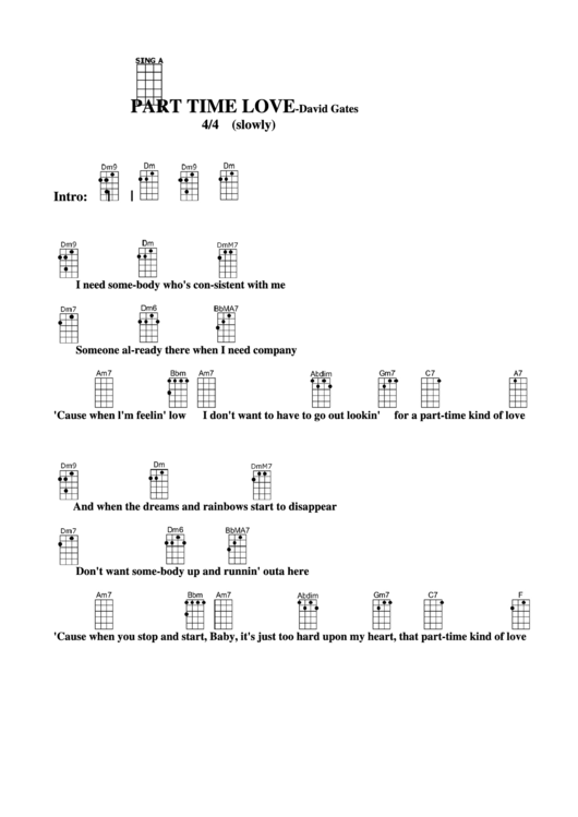 Part Time Love - David Gates Chord Chart Printable pdf