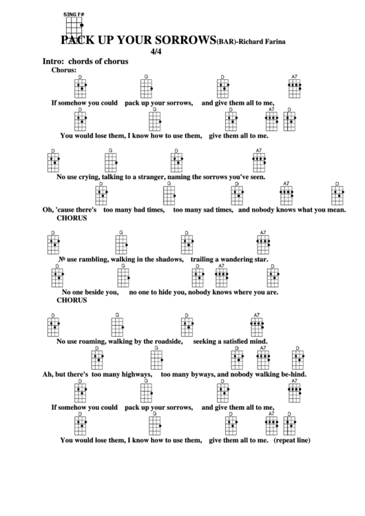 Pack Up Your Sorrows (Bar) - Richard Farina Chord Chart Printable pdf