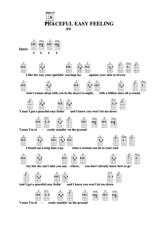 Peaceful Easy Feeling Chord Chart Printable pdf