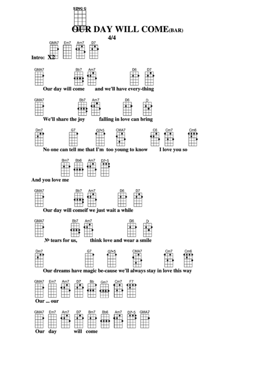 Our Day Will Come (Bar) Chord Chart Printable pdf