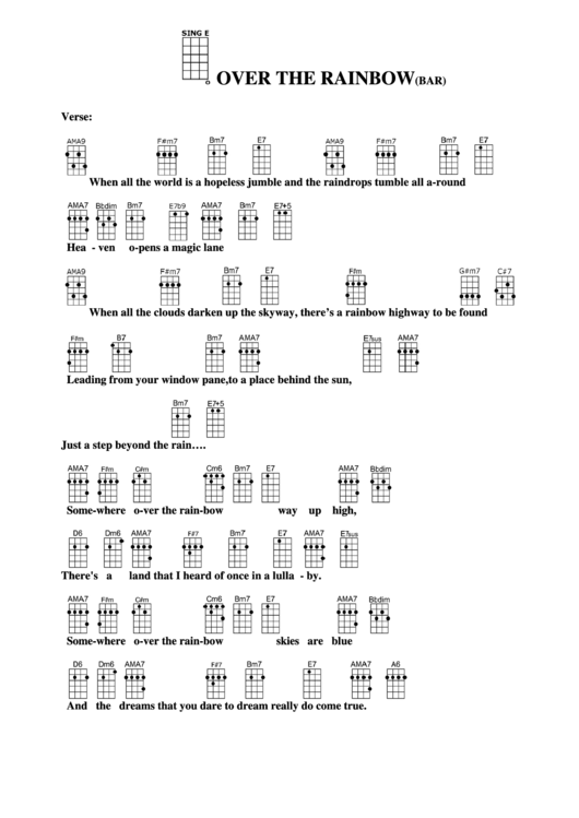 Over The Rainbow (Bar) Chord Chart Printable pdf