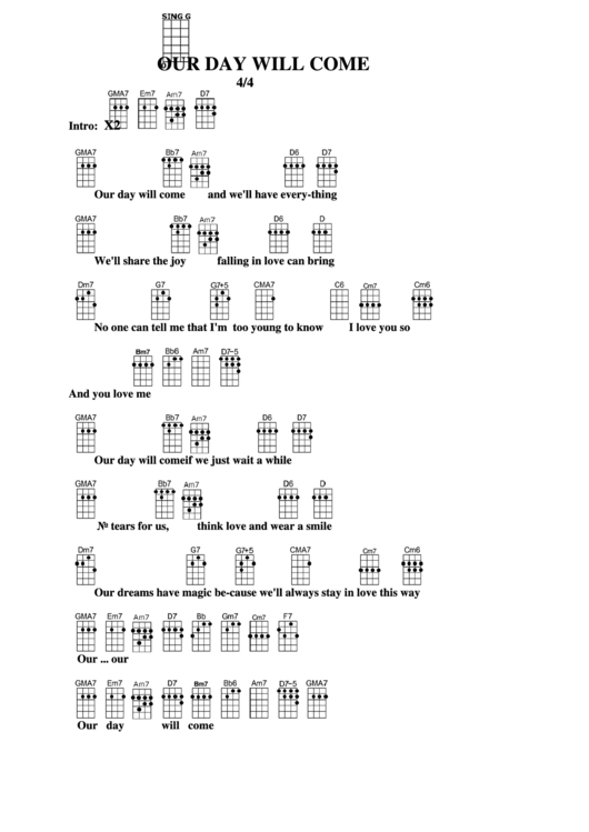 Our Day Will Come Chord Chart Printable pdf