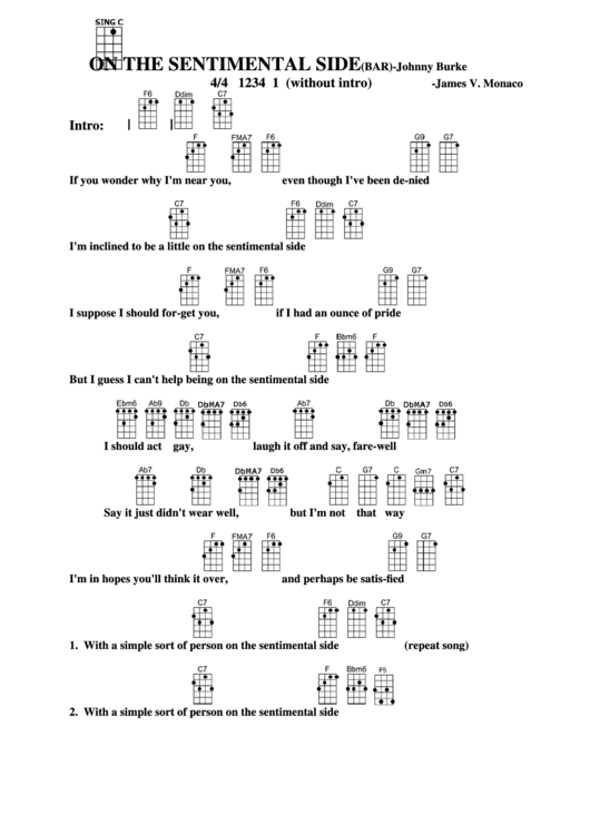 On The Sentimental Side (Bar) - Johnny Burke Chord Chart Printable pdf