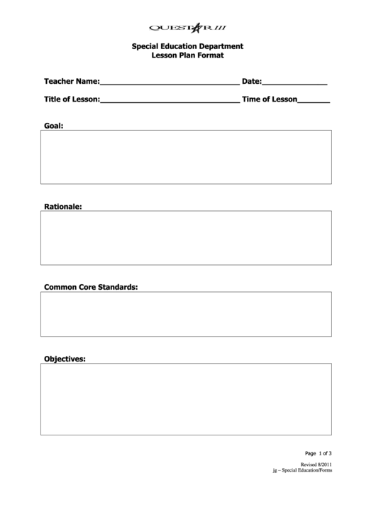 Fillable Special Education Department Printable pdf