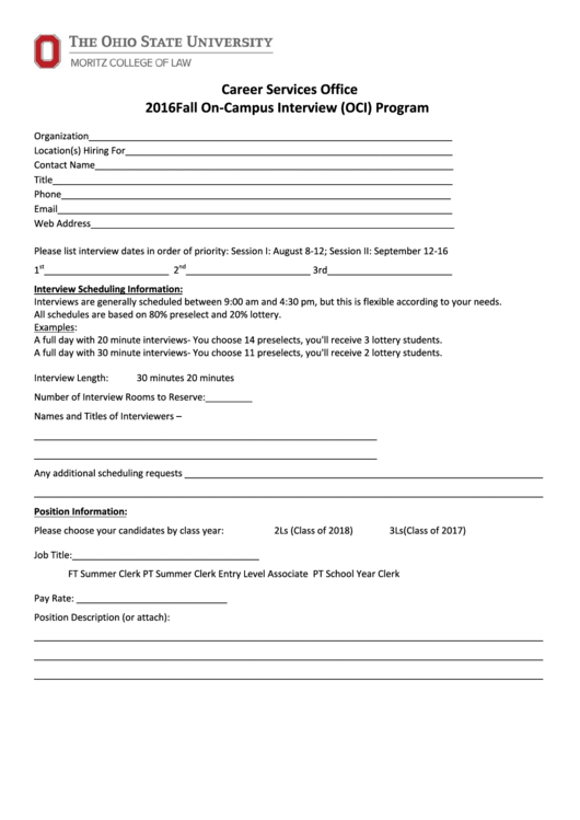 Fillable Fall On-Campus Interview (Oci) Program Printable pdf