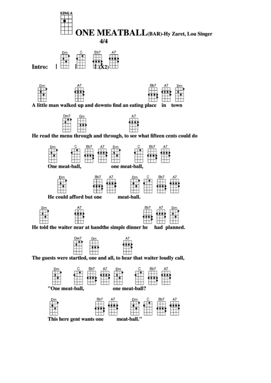 One Meatball (Bar) - Hy Zaret, Lou Singer Chord Chart Printable pdf