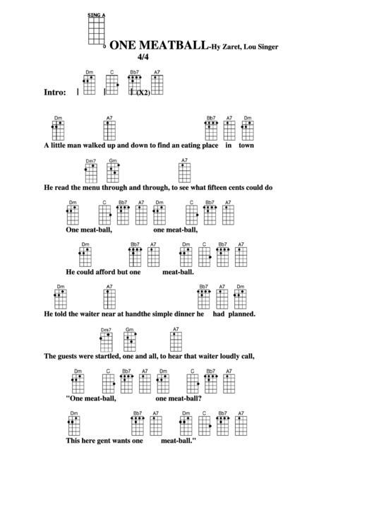 One Meatball - Hy Zaret, Lou Singer Chord Chart Printable pdf