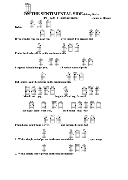 On The Sentimental Side - Johnny Burke Chord Chart Printable pdf