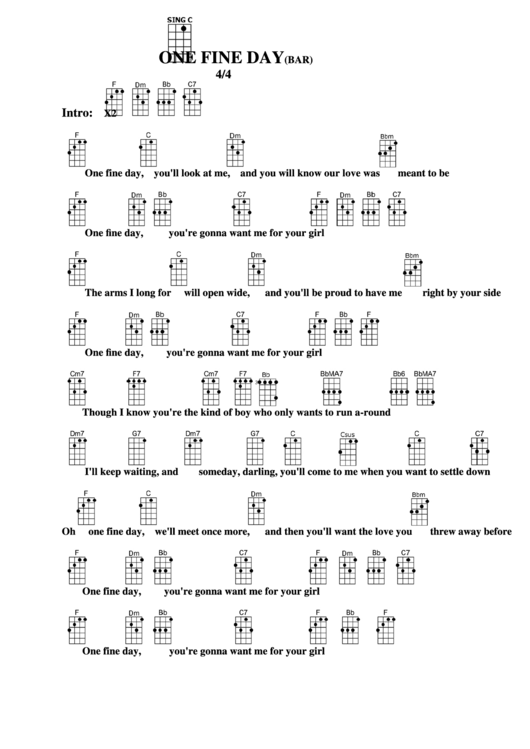 One Fine Day(Bar Chord Chart Printable pdf