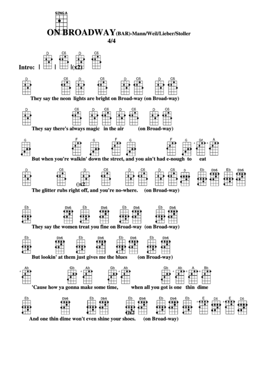 On Broadway (Bar) - Mann/weil/lieber/stoller Chord Chart Printable pdf
