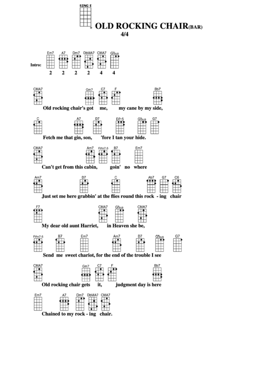 Old Rocking Chair (Bar) Chord Chart Printable pdf