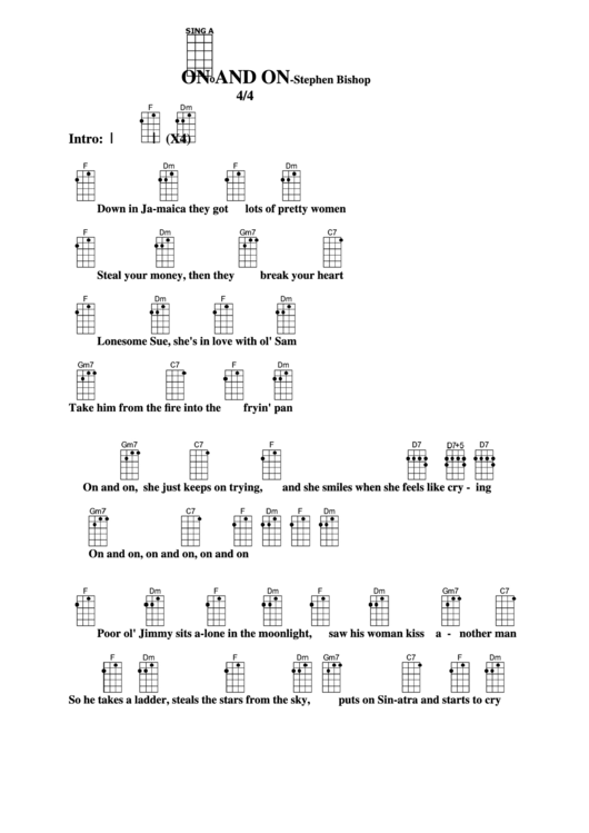 On And On - Stephen Bishop Chord Chart Printable pdf