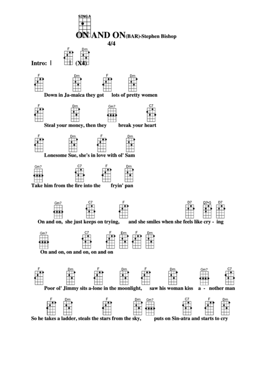 On And On (Bar) - Stephen Bishop Chord Chart Printable pdf