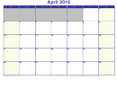 April 2016 Monthly Calendar Template