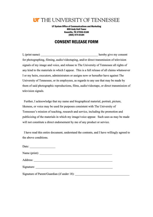 Consent Release Form Printable pdf