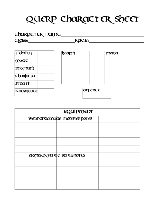 Querp Character Sheet Printable pdf