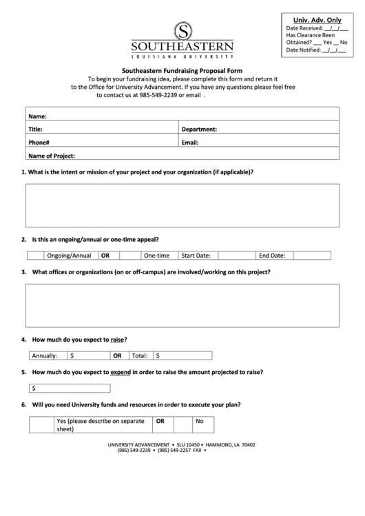 Southeastern Fundraising Proposal Form Printable pdf