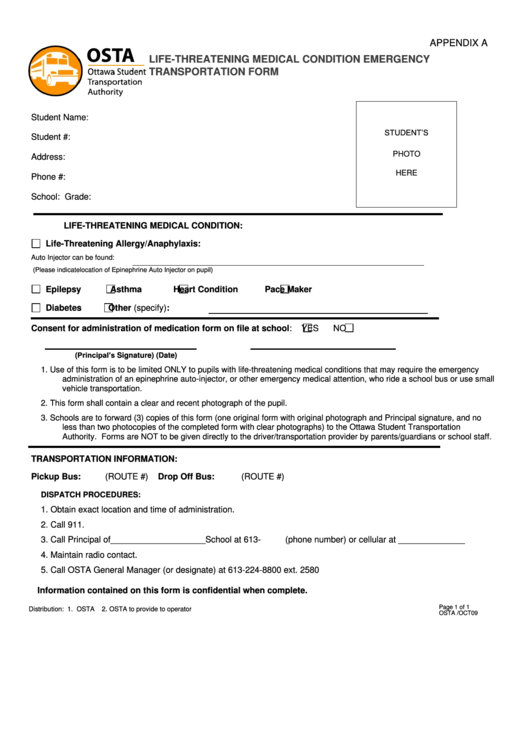 Life-Threatening Medical Condition Emergency Transportation Form Printable pdf