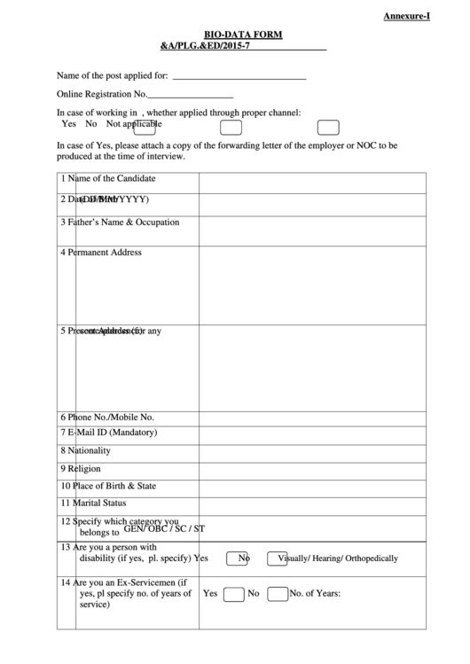 Bio Data Form Printable pdf