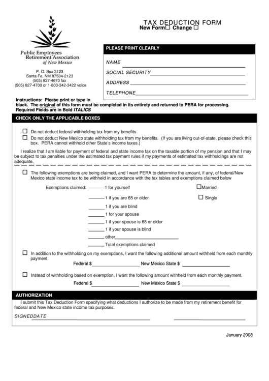 Tax Deduction Form 2008 Printable pdf