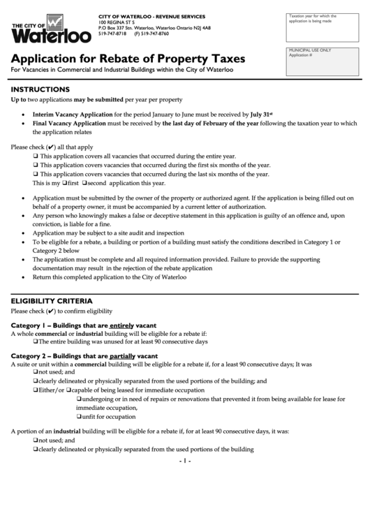 Application Form For Rebate Of Property Taxes Printable pdf