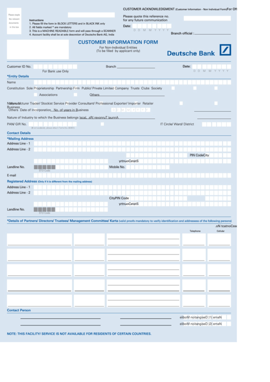 Customer Information Form Printable pdf
