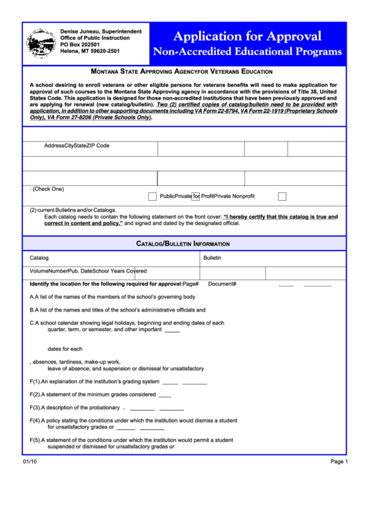 Fillable Application For Approval Non-Accredited Educational Programs Printable pdf
