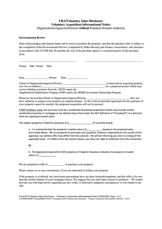 Ura Voluntary Sales Disclosure Voluntary Acquisition Printable pdf