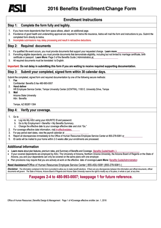 Benefits Enrollment Change Form Printable pdf