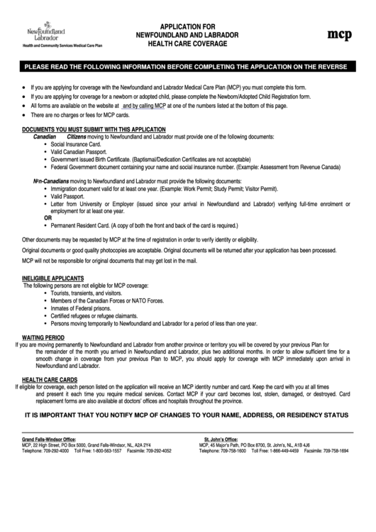 Application For Health Coverage Printable pdf