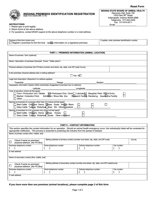 Fillable Indiana Premises Identification Registration Printable pdf