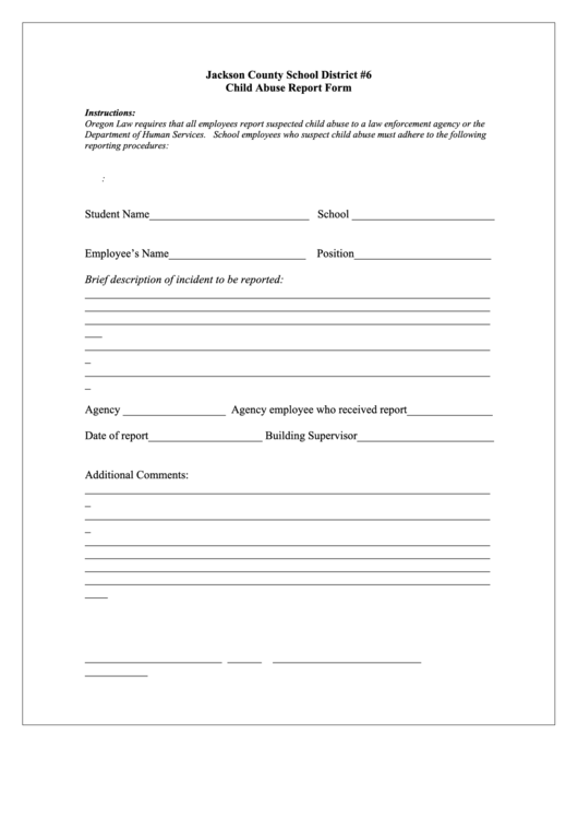 Child Abuse Reporting Form Printable pdf