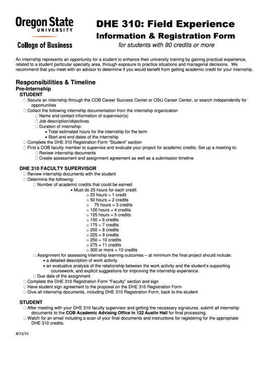 Dhe 310 Field Experience Form Printable pdf