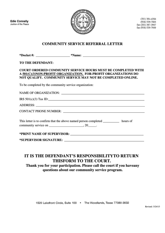 Community Service Referral Letter