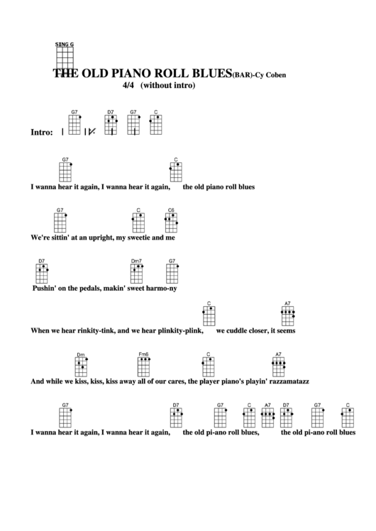 The Old Piano Roll Blues (Bar) - Cy Coben Chord Chart Printable pdf