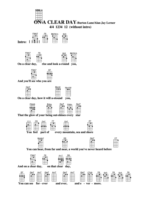 On A Clear Day-Burton Lane/alan Jay Lerner Chord Chart Printable pdf