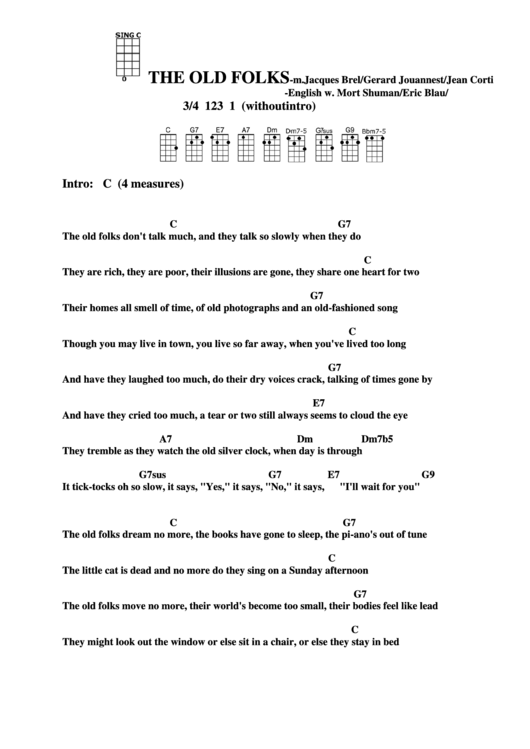 The Old Folks - M.jacques Brel/gerard Jouannest/jean Corti Chord Chart Printable pdf
