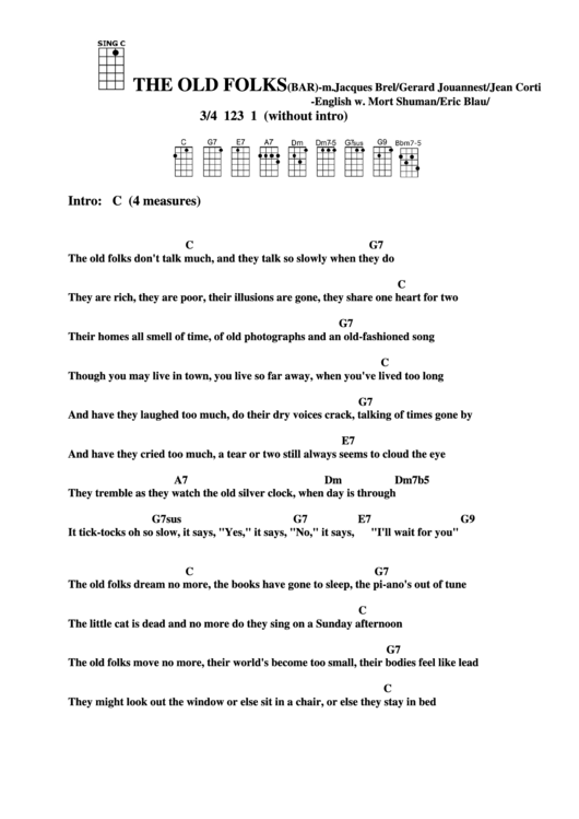 The Old Folks (Bar) - M. Jacques Brel/gerard Jouannest/jean Corti Chord Chart Printable pdf
