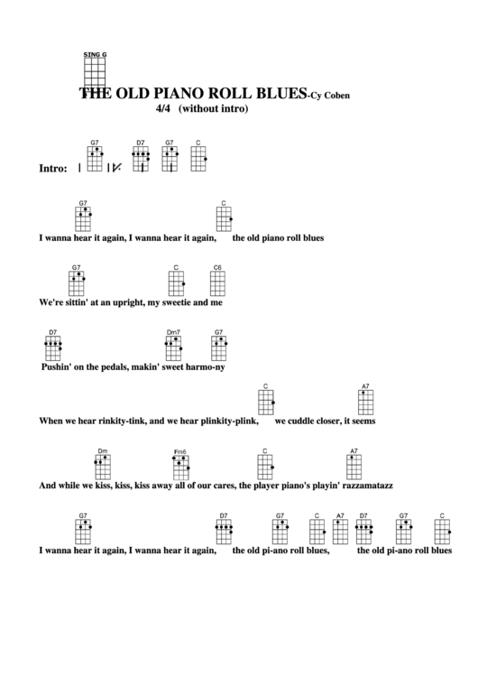 The Old Piano Roll Blues - Cy Coben Chord Chart Printable pdf