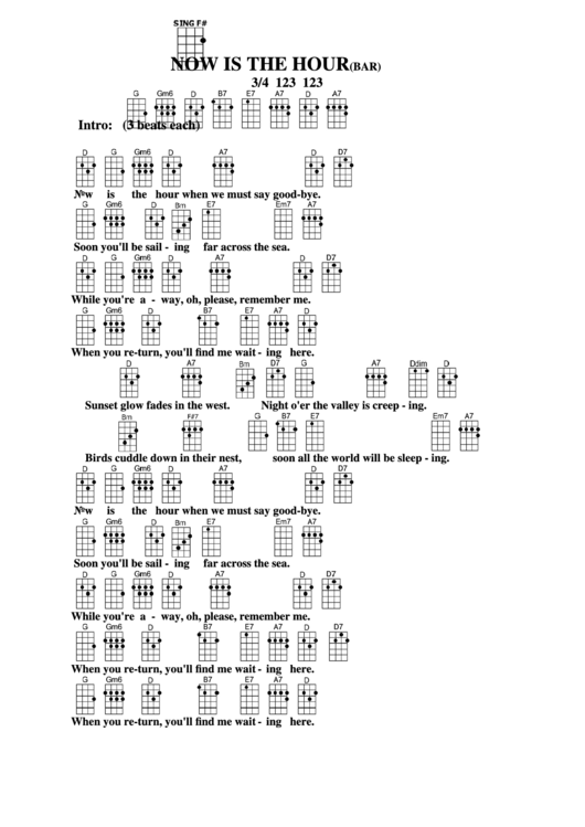 Now Is The Hour (Bar) Chord Chart Printable pdf