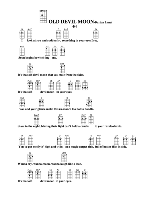 Old Devil Moon - Burton Lane/e.y. Harburg Chord Chart Printable pdf