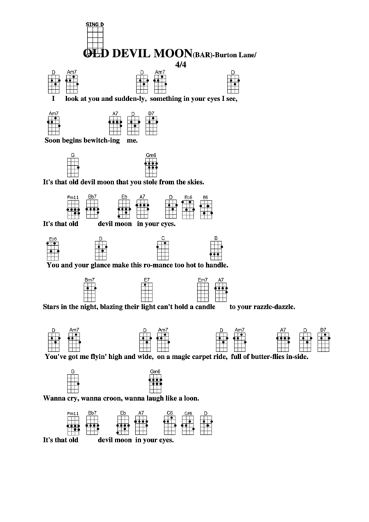 Old Devil Moon (Bar) - Burton Lane/e.y. Harburg Chord Chart Printable pdf