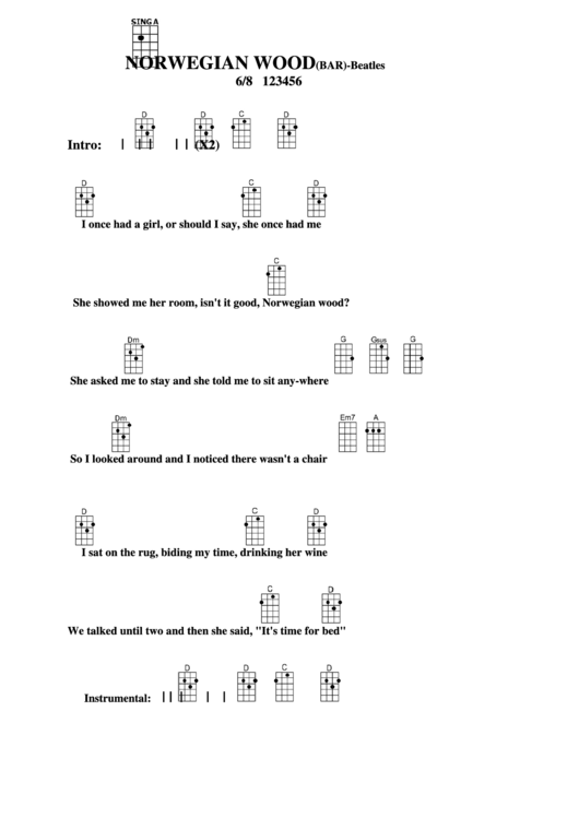 Norwegian Wood (Bar) - Beatles Chord Chart Printable pdf
