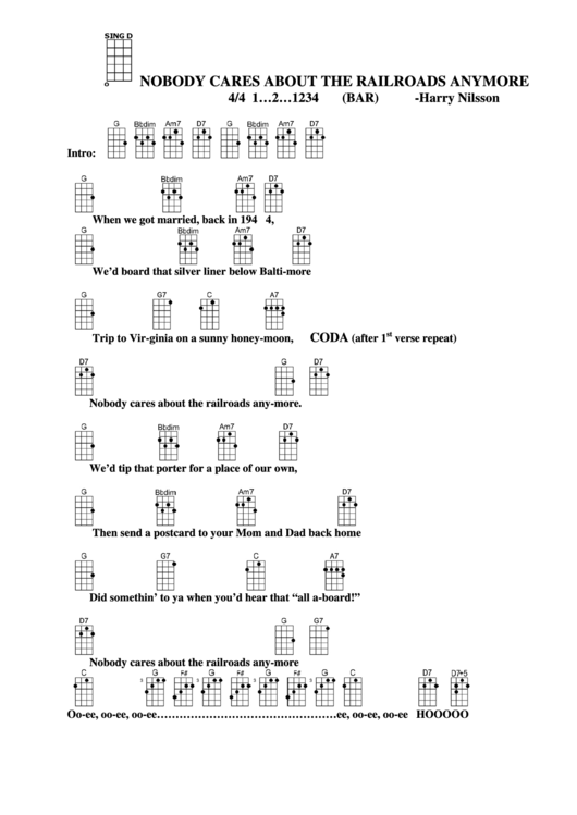 Nobody Cares About The Railroads Anymore-Harry Nilsson Chord Chart Printable pdf