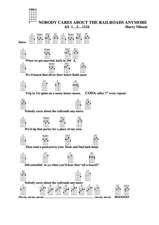 Nobody Cares About The Railroads Anymore-Harry Nilsson Chord Chart Printable pdf
