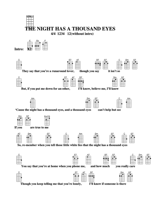 The Night Has A Thousand Eyes With Key Change Chord Chart Printable Pdf Download