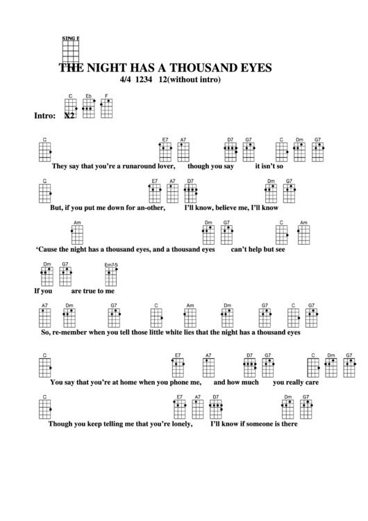 The Night Has A Thousand Eyes Chord Chart Printable pdf