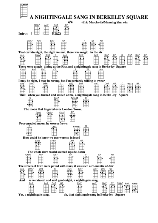 A Nightingale Sang In Berkeley Square - Eric Maschwitz/manning Sherwin Chord Chart Printable pdf