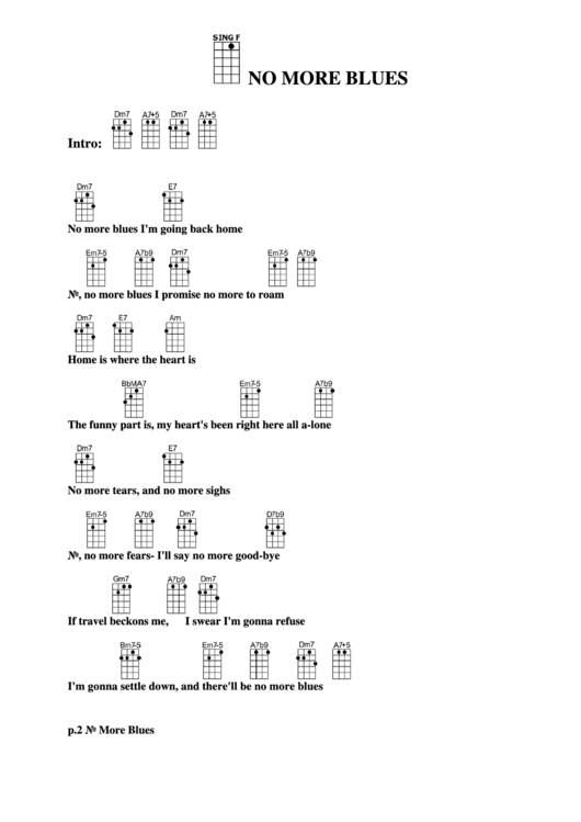 No More Blues (Chega De Saudade) Chord Chart Printable pdf